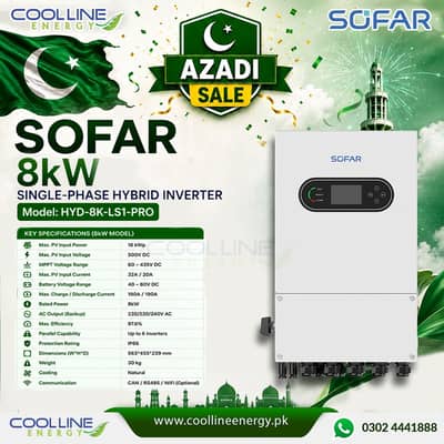 SOFAR 8KW Hybrid Solar Inverter IP66 /  10 Year Warranty