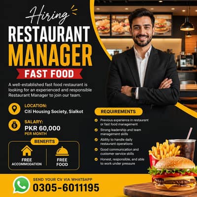 Restaurant Manager Required || Male Job || Urgent Hiring || Jobs