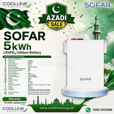 SOFAR 51.2V 100AH Lithium Ion Battery 10-Year Replacement Warranty