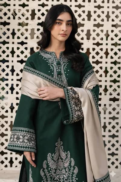 3-Piece Unstitched Lawn Suit with Silver Embroidery