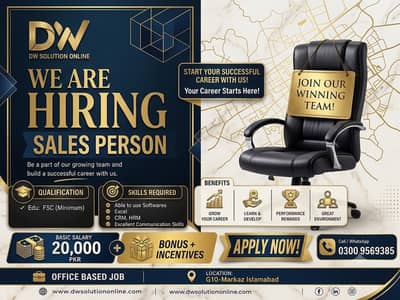 Sales Person Required – Office-Based Job in Islamabad
