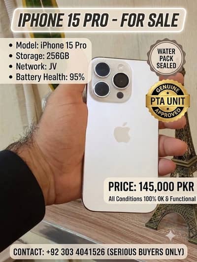 iPhone 15 Pro 256GB - 95% Battery Health - JV (Water Pack Sealed}