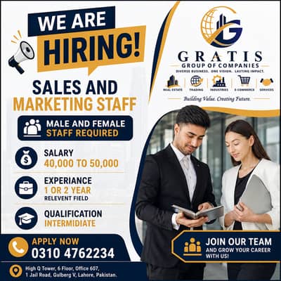Sales & Marketing Staff Required | Lahore | Salary 40,000–50,000