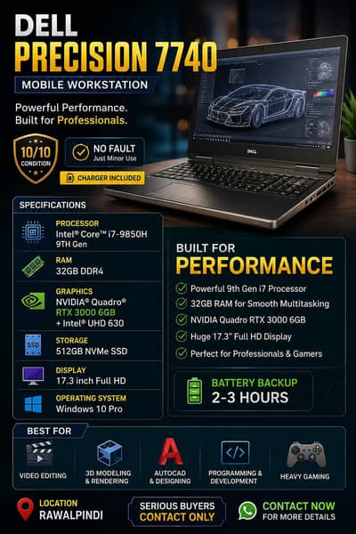 Dell precision 7740 workstation | i7 9850H | 32gb RAM | Quadro  RTX 3k