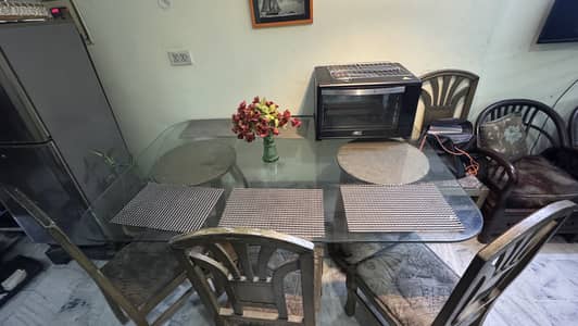 6 Seater Dining Table with 6 Chairs – 6ft Glass Top