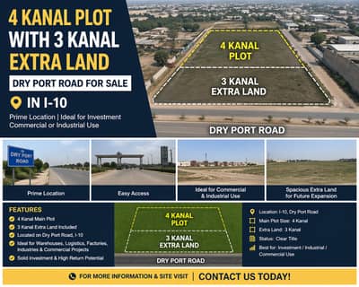 4 Kanal Plot with 3 Kanal Extra Land Dry Port Road For Sale In I-10