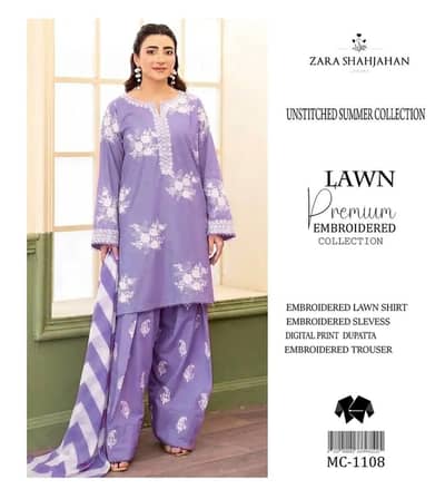 3 Pcs woman's Unstitched embroidered suit