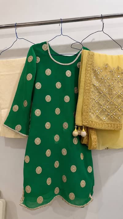 2 same Elegant Green Mehndi Wear | 3 Piece Embroidered Suit