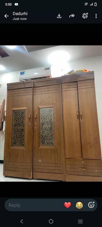 King Size Bed and 3 Portion Wardrobe and two side tables