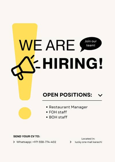 Job offer at fast food resteraunt in lucky one karachi
