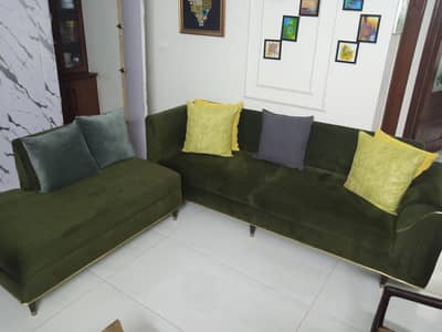 L shaped 7 seater sofa emerald color