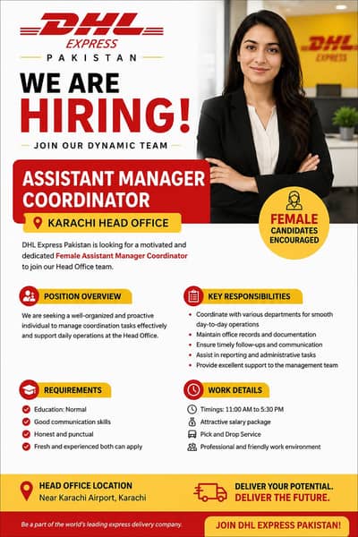 Required female for Assistant manager coordinator in DHL