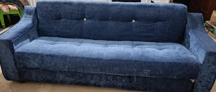 Stylish Blue Velvet 3-Seater Sofa Bed