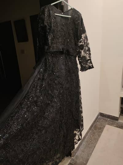 Fancy Black Sequin Embroidered Maxi / Party Wear Dress (Gently Used)