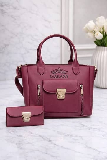 Maroon Leather Handbag & Wallet Set for Girls