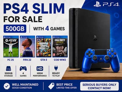 PS4 Slim 500GB – Excellent Condition with 4 Games