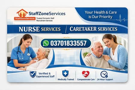 Maid, Cook, Nanny, Patient Attendant, Nurse, Caregiver, babysitters