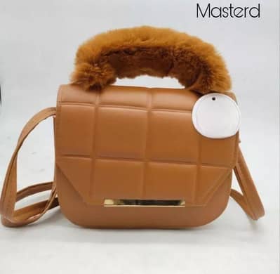 Brown quilted crossbody bag with fluffy handle for girls