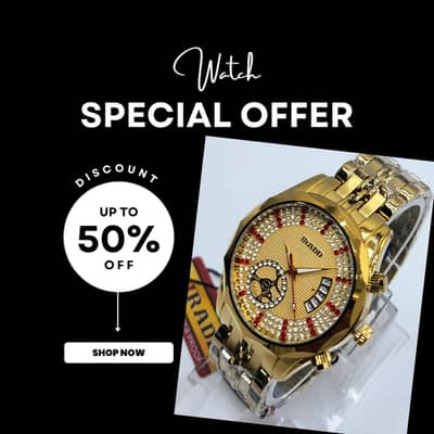 luxury Gold tone Men's watch with crystal dial in quartz movement