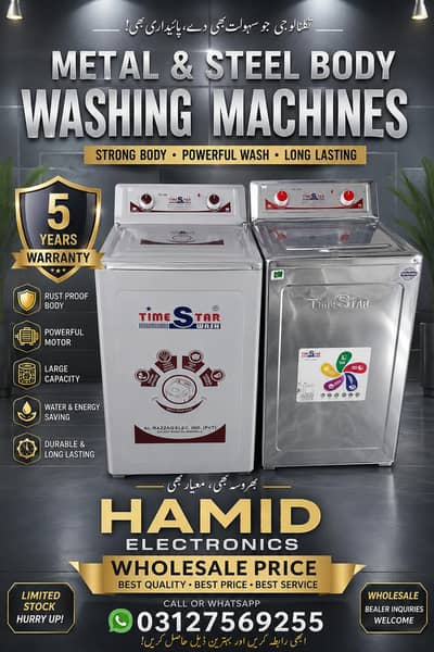 Time Star Metal & Steel Body Washing Machine | 5 Years Warranty