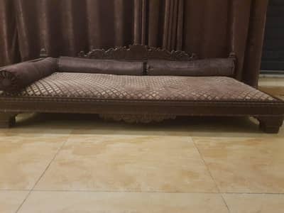 Solid Sheesham Wood Hand-Carved Diwan with bolsters