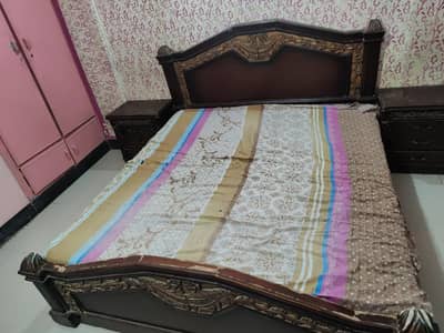 King Size Bed Set + 2 Side Tables + Mattress For Sale