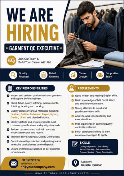 Looking for Quality Control (QC) Executive.