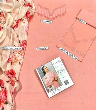 Peach Embroidered 3-Piece Lawn Suit COD Available