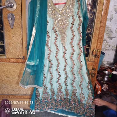 Beautiful Teal Embroidered Party Wear Dress