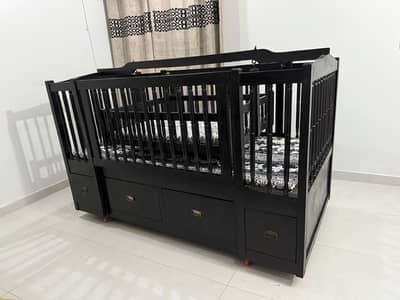 Premium Solid Wood Baby Cot with Drawers | Convertible Baby Bed