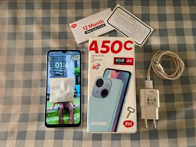 Itel A50C full box 10by10 4/64 in warranty