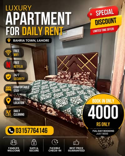 Premium Apartment with Free WiFi & Netflix | Bahria Town Lahore