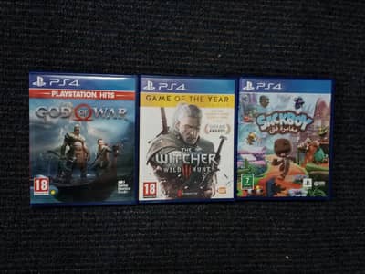 Original PS4 Game Discs (God of War, Witcher 3 GOTY, Sackboy)