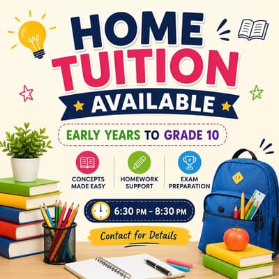 Home Tuition Available – Early Years to Grade 10