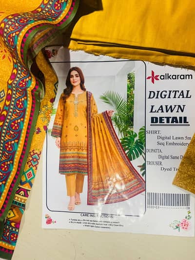 limelight 3-piece cotton suite with chiffon duppatta mustured color