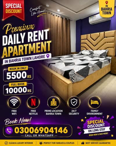 Premium Apartment with Free WiFi & Netflix | Bahria Town Lahore