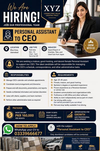 We need female for our company office in F7 Islamabad