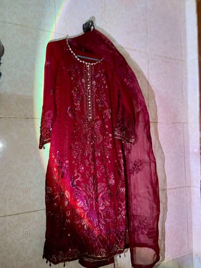 Maroon embroidered chiffon suit
