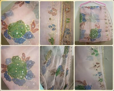 light pink and white painted organza dupatta