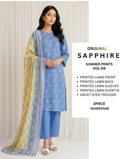 Sapphire Original Unstitched 3Piece Suit