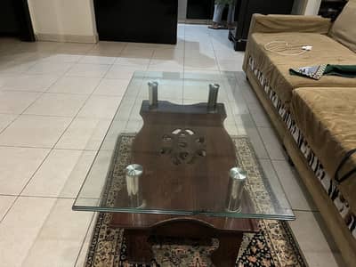 L shaped slightly used sofas with good condition table