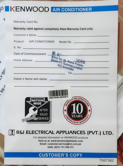 Kenwood ek ton in warranty 9 years available