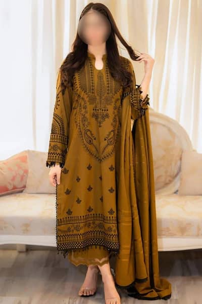 Mustard Embroidered 3-Piece Lawn Suit for Wedding