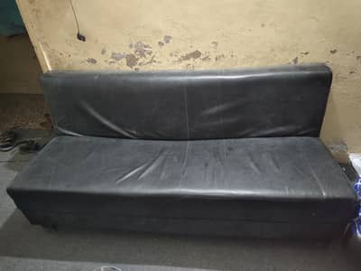 Convertible Black Leather Sofa Cum Bed