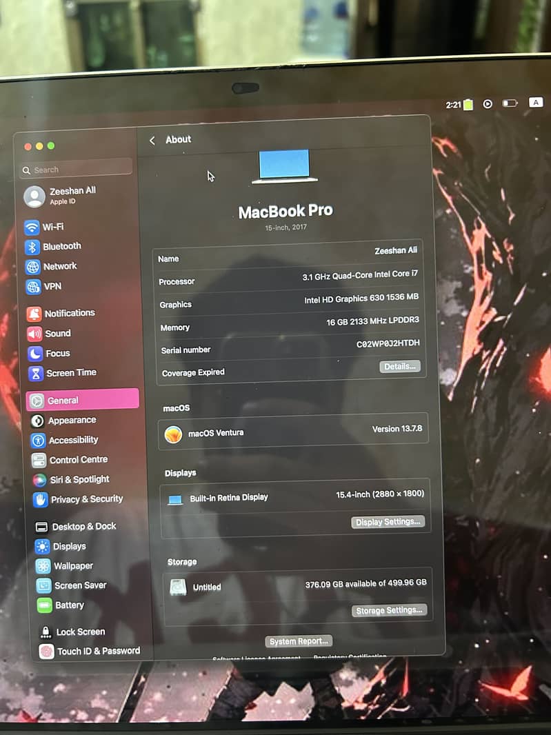 MacBook pro 2017 model 4