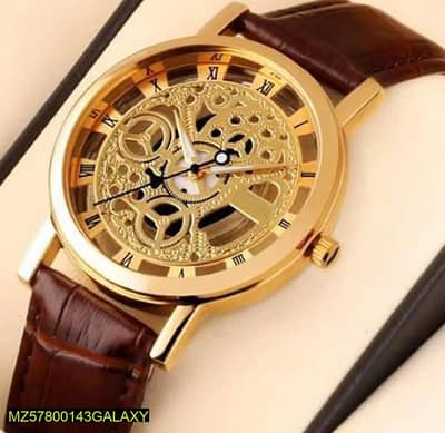 Men's Brown PU Leather Formal Watch with Round Case