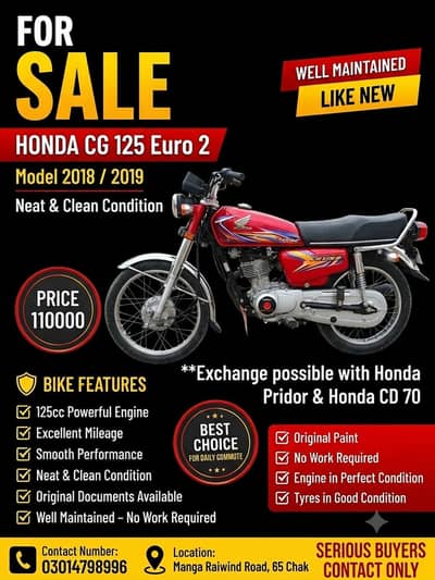 Honda CG 125 Exchange possible with Honda Pridor or CD-70