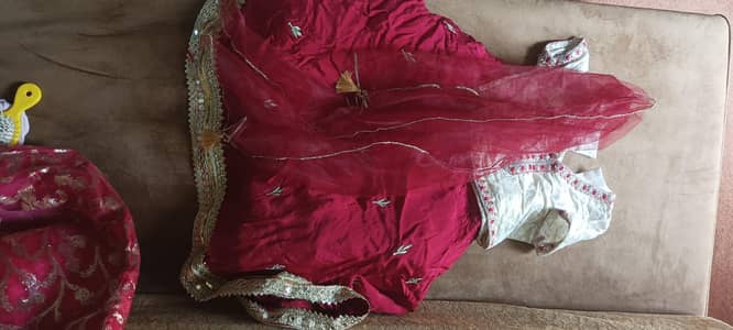 red and ivory lehnga choli age 4-5 years