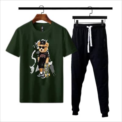 Men,s green printed track suit 2 PCs set Tshirt &Trouser