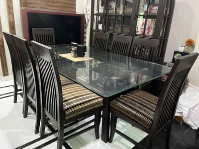 8 seater dining with babar glass
